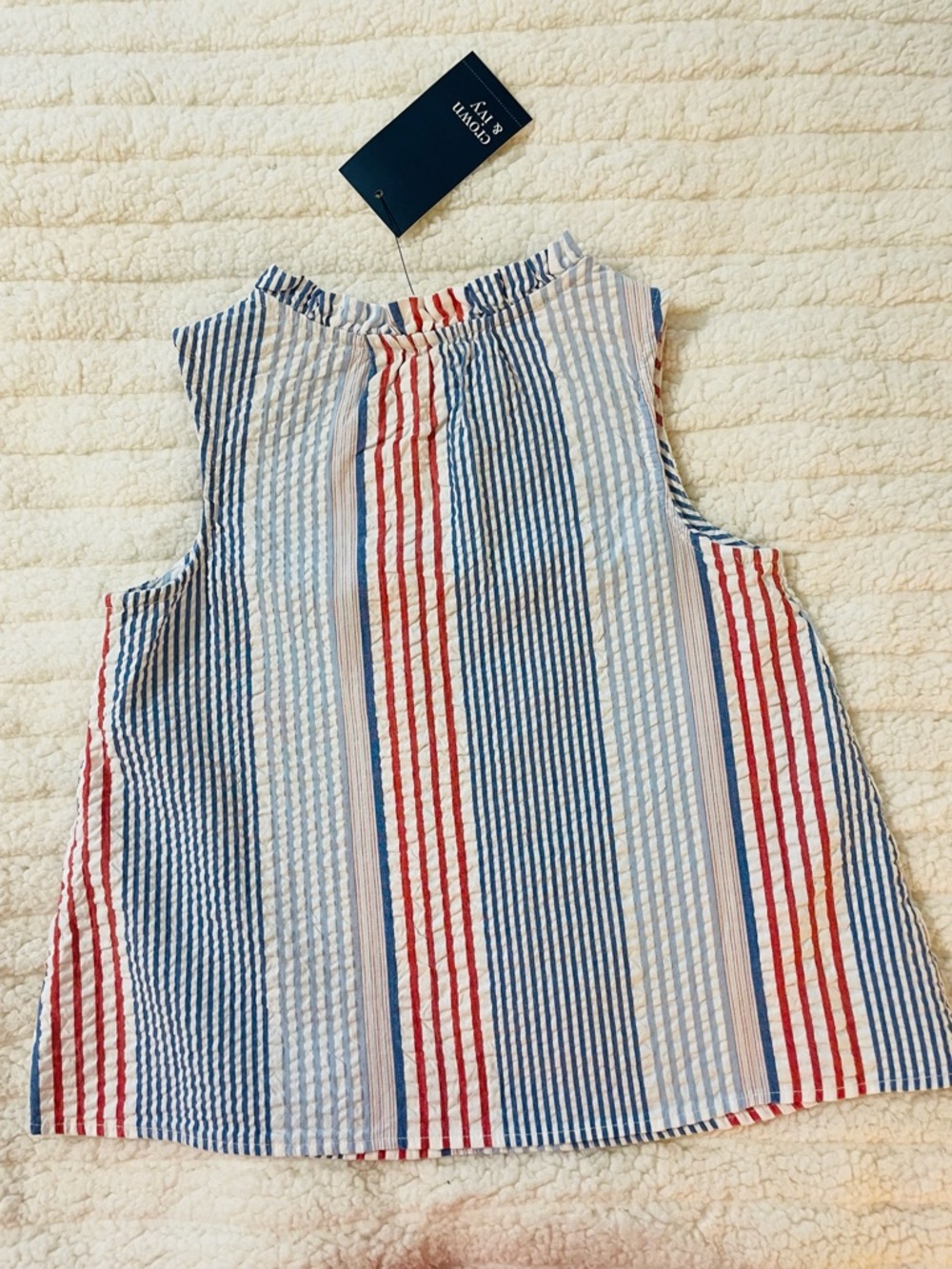 crown & ivy Red, Navy & Light Blue Vertical Stripe Seersucker Top - Picture 4 of 5